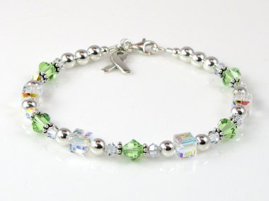 Lymphoma Awareness Bracelet - Lime Green Swarovski® Crystal & Sterling Silver (Everyday)