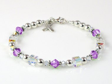 Crohn's Disease Awareness Bracelet - Purple Swarovski® Crystal & Sterling Silver (Everyday)