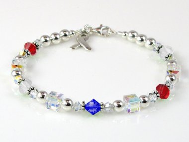 Support Our Troops / Military Awareness Bracelet - Swarovski® Crystal & Sterling Silver (Everyday) Red, White & Blue