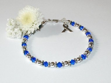 Huntington's Disease Awareness Bracelet - Blue Swarovski® Crystal & Sterling Silver (Original)