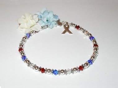 Support Our Troops / Military Awareness Bracelet - Swarovski® Crystal & Sterling Silver (Original) Red, White & Blue