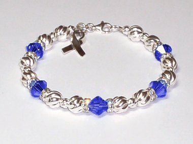 Huntington's Disease Awareness Bracelet - Blue Swarovski® Crystal & Sterling Silver (Twist)