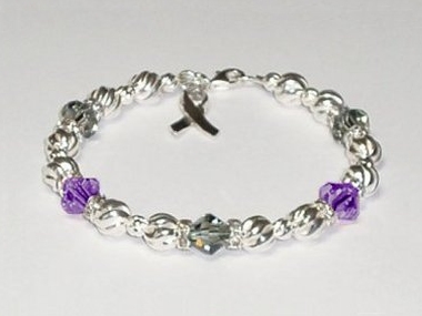 Meningioma Awareness Bracelet - Purple & Gray Swarovski® Crystal & Sterling Silver (Twist)