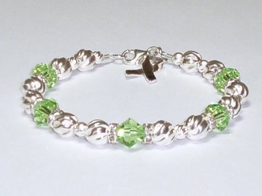 Lymphoma Awareness Bracelet - Lime Green Swarovski® Crystal & Sterling Silver (Twist)