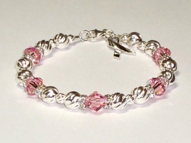 Breast Cancer Awareness Bracelet - Swarovski® Crystal & Sterling Silver (Twist)