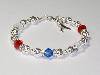 Support Our Troops / Military Awareness Bracelet - Swarovski® Crystal & Sterling Silver (Twist) Red, White & Blue