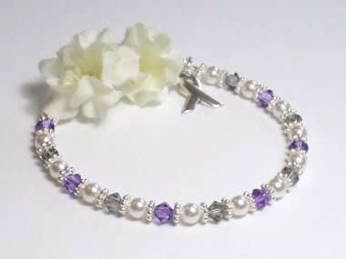 Meningioma Awareness Bracelet - Purple & Gray Swarovski® Crystal & Pearl (Original)