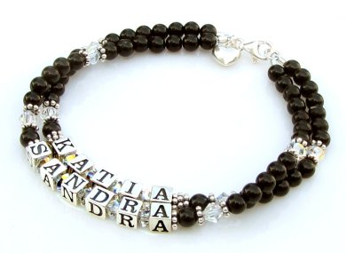 Mothers Bracelet ~ Black Onyx & Swarovski® Clear Crystals