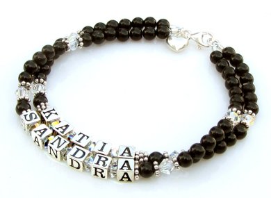 Mothers Bracelet Black Onyx & Clear Crystal