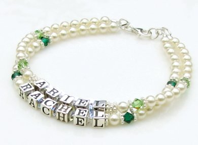 Mothers Bracelet Swarovski® Cream Pearl & Birthstone Crystal