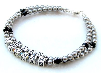 Mothers Bracelet ~ Swarovski® Gray Pearls & Black Crystals