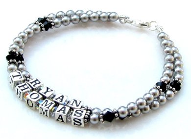 Mothers Bracelet ~ Swarovski® Gray Pearls & Black Crystals