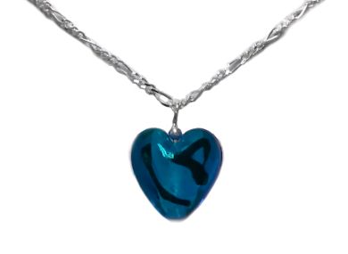Murano Lampwork Blue Heart Necklace with Sterling Silver Chain