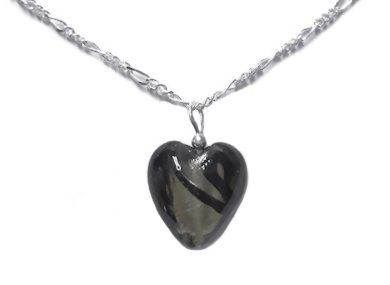 Murano Lampwork Silver Heart Necklace with Sterling Silver Chain