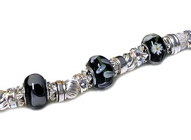 Murano (Like Pandora) Black Lampwork and Sterling Silver Bracelet Close Up