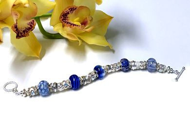 Murano (Like Pandora) Blue Lampwork and Sterling Silver Bracelet