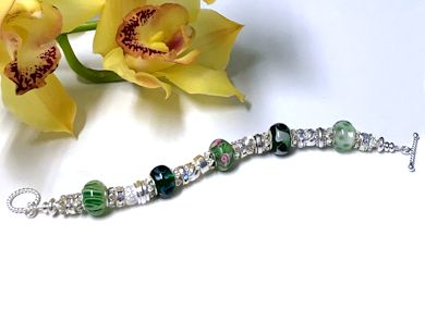 Murano Green Lampwork Glass & Sterling Silver Bracelet