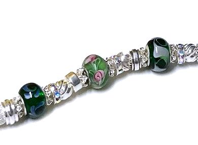 Murano (Like Pandora) Green Lampwork and Sterling Silver Bracelet Close Up