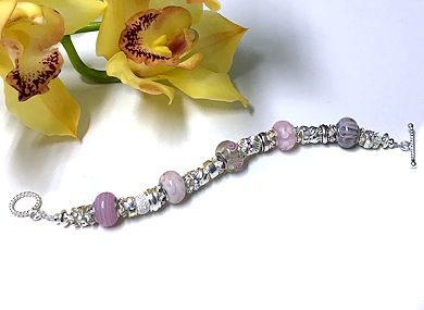 Murano (Like Pandora) Pink Lampwork and Sterling Silver Bracelet