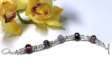 Murano (Like Pandora) Purple Lampwork and Sterling Silver Bracelet