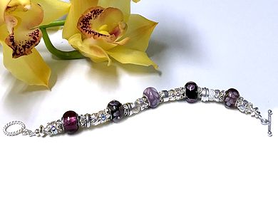 Murano Purple Lampwork Glass & Sterling Silver Bracelet