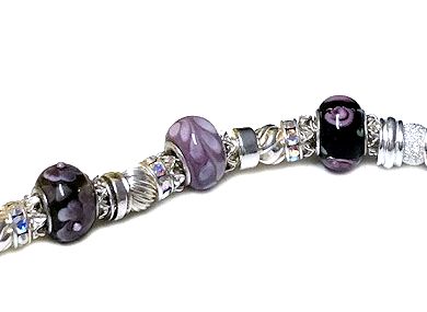 Murano (Like Pandora) Purple Lampwork and Sterling Silver Bracelet Close Up