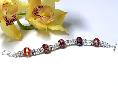 Murano Red Lampwork Glass & Sterling Silver Bracelet