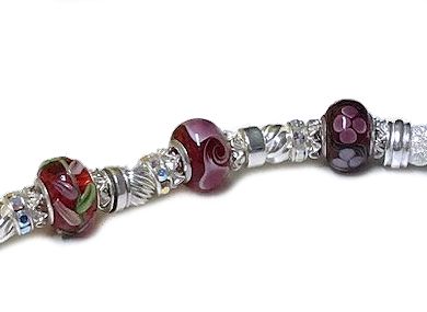 Murano (Like Pandora) Red Lampwork and Sterling Silver Bracelet Close Up