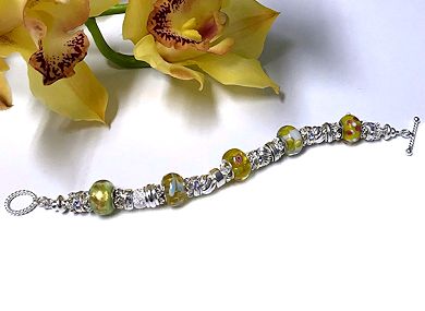 Murano (Like Pandora) Yellow Lampwork and Sterling Silver Bracelet
