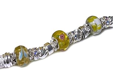 Murano (Like Pandora) Yellow Lampwork and Sterling Silver Bracelet Close Up