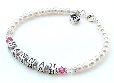 Name Bracelet Swarovski® Crystal and White Pearl