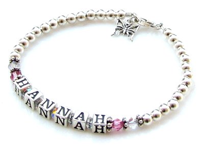 Name Bracelet Sterling Silver Swarovski Crystal by Aqua Moon