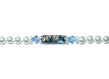 Asian Floral Bracelet - Navy Blue With Light Blue Flowers