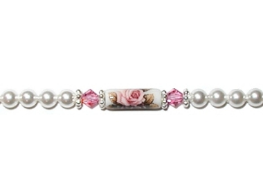 Asian Floral Bracelet - White With Pink Roses
