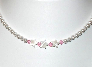 Childrens Swarovski® Pearl Necklace With Mother Of Pearl Stars