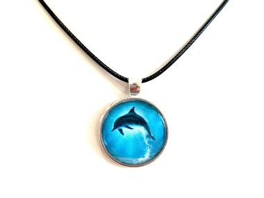 Dolphin Pendant Necklace - Black Cord, Silver Chain or Keychain