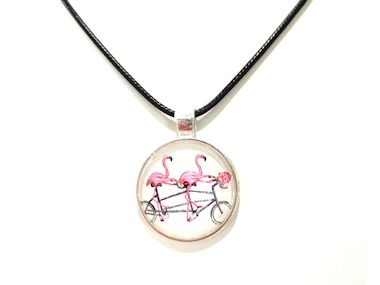 Flamingo Pendant Necklace - Black Cord, Silver Chain or Keychain