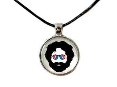 Grateful Dead Jerry Garcia Pendant Necklace - Black Cord, Silver Chain or Keychain