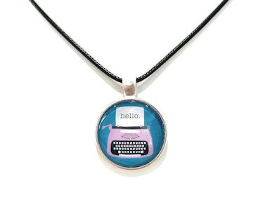 Hello Vintage Typewriter Pendant Necklace (Black Cord, Silver Chain or Keychain)
