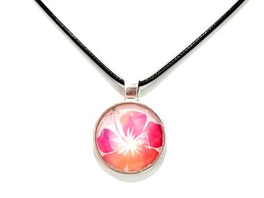 Hibiscus Pendant Necklace (Black Cord, Silver Chain or Keychain)