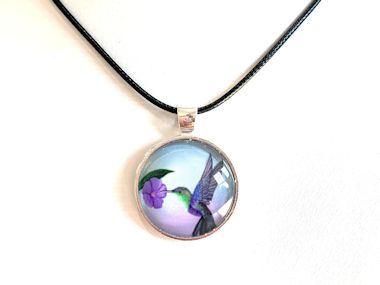 Hummingbird Pendant Necklace - Black Cord, Silver Chain or Keychain
