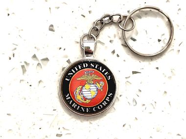 United States Marine Corps (USMC) Pendant Keychain (Black Cord, Silver Chain or Keychain)