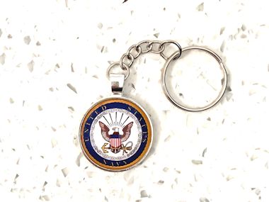 United States Navy (USN) Pendant Necklace - Black Cord, Silver Chain or Keychain