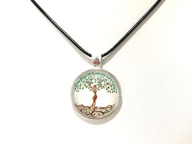 Mother Earth Tree of Life Pendant Necklace - Black Cord, Silver Chain or Keychain