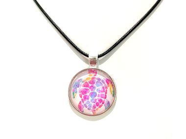 Pastel Turtle Pendant Necklace (Black Cord, Silver Chain or Keychain)