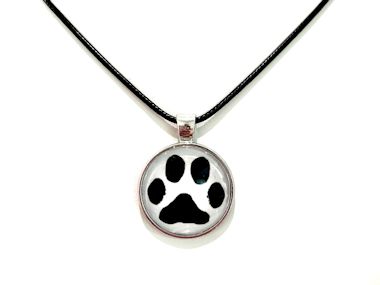 Paw Print Pendant Necklace - Black Cord, Silver Chain or Keychain