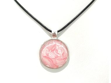 PInk Rose Pendant Necklace (Black Cord, Silver Chain or Keychain)