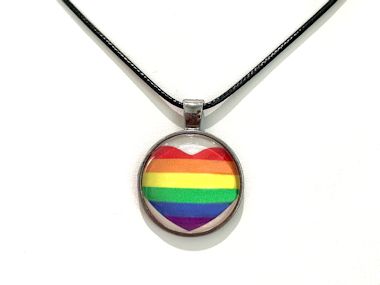 Rainbow Heart LGBTQ Pride Necklace (Black Cord, Silver Chain or Keychain)