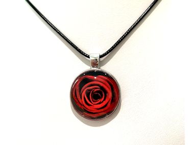 Red Rose Pendant Necklace (Black Cord, Silver Chain or Keychain)