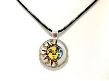 Sun and Moon Pendant Necklace - Black Cord, Silver Chain or Keychain